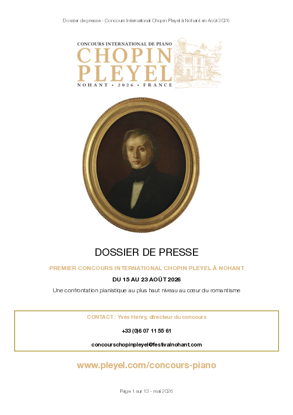 CONCOURS CHOPIN PLEYEL NOHANT 2026 dossier de presse MAI 2026 - Pays de George Sand