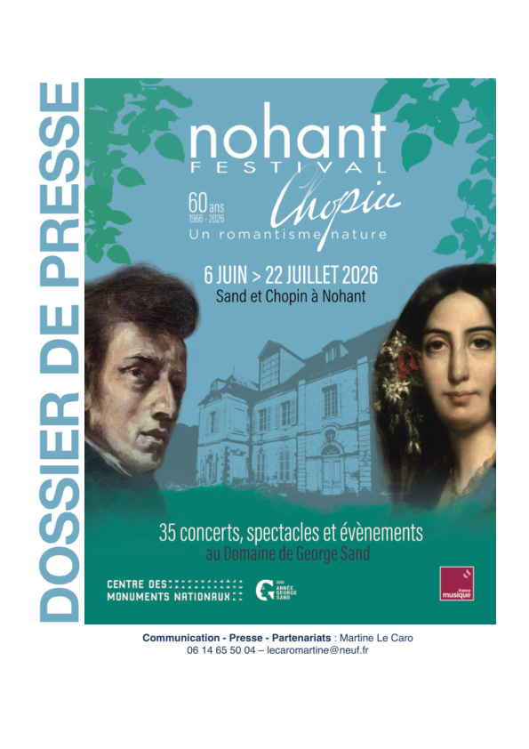 Dossier de presse Nohant Festival Chopin DOSSIER DE PRESSE NFC 2026 AVRIL 2 - Pays de George Sand
