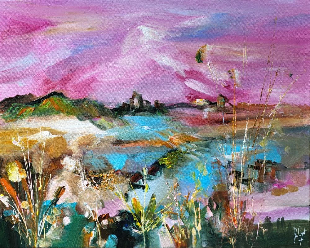 Muriel CAYET, artiste peintre Un ciel rose dans les detours des ruines - Pays de George Sand